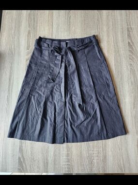 Sézane Black Pleated A-Line Skirt with Waist Tie